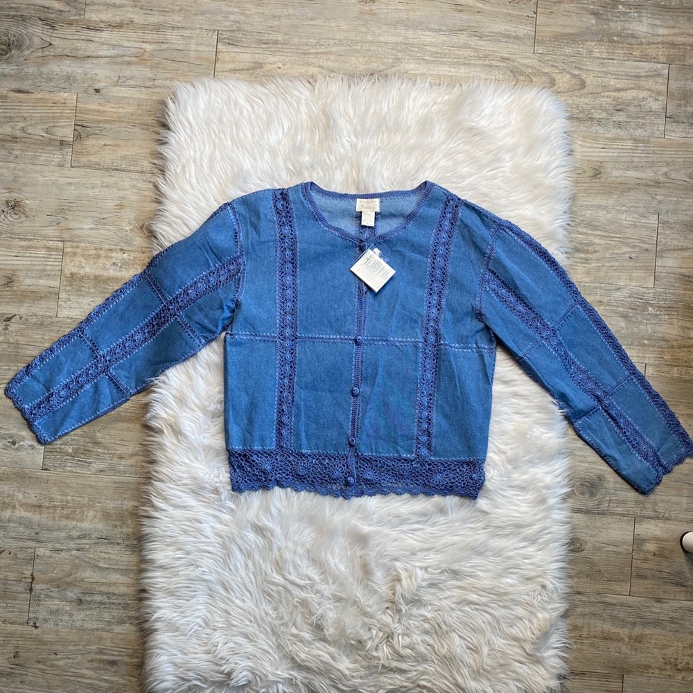 Kroshetta Handmade Crocheted Jean Button Up Large